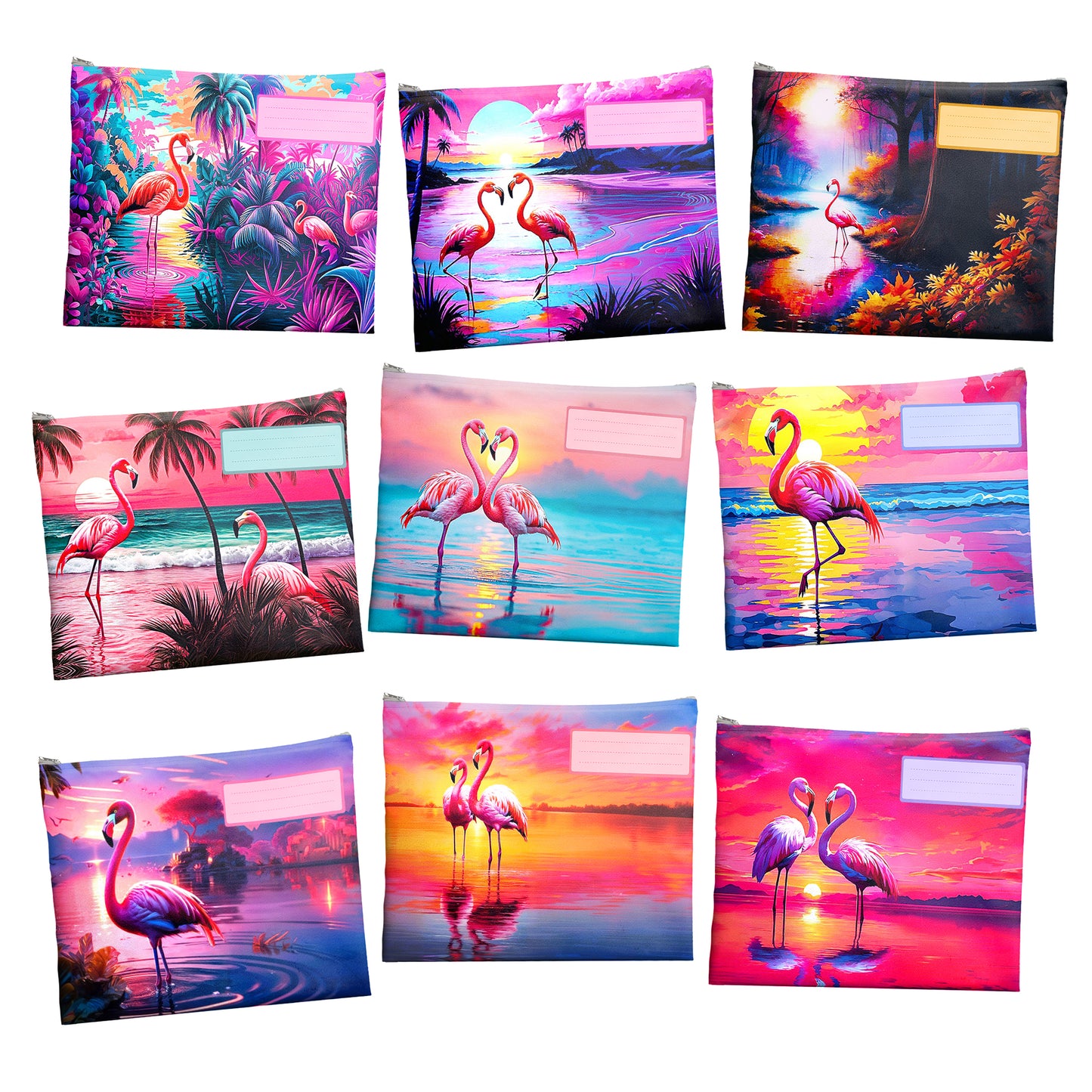 Flamingo Subject Savvy Book Bags Set of 9