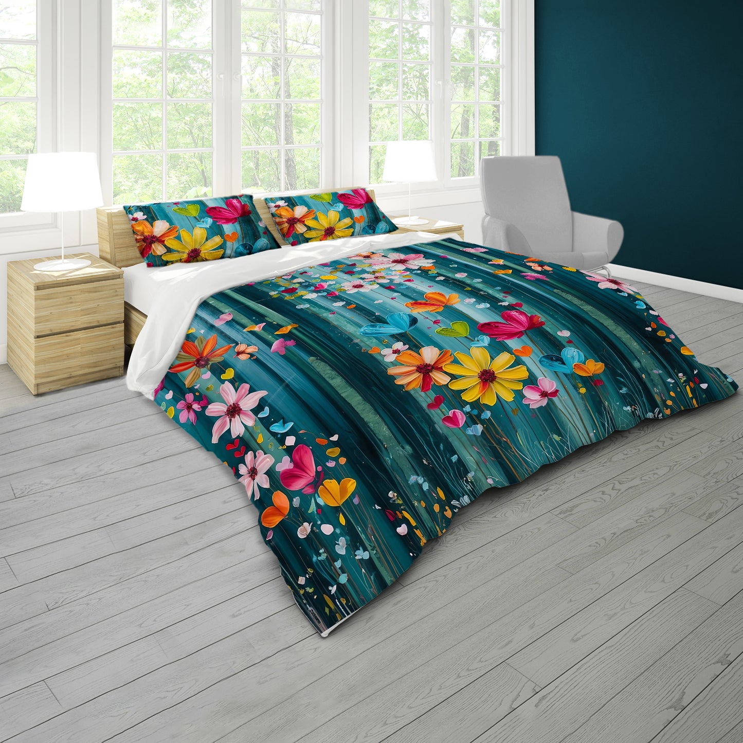 Floating Multicolour Daisies Duvet Cover Set