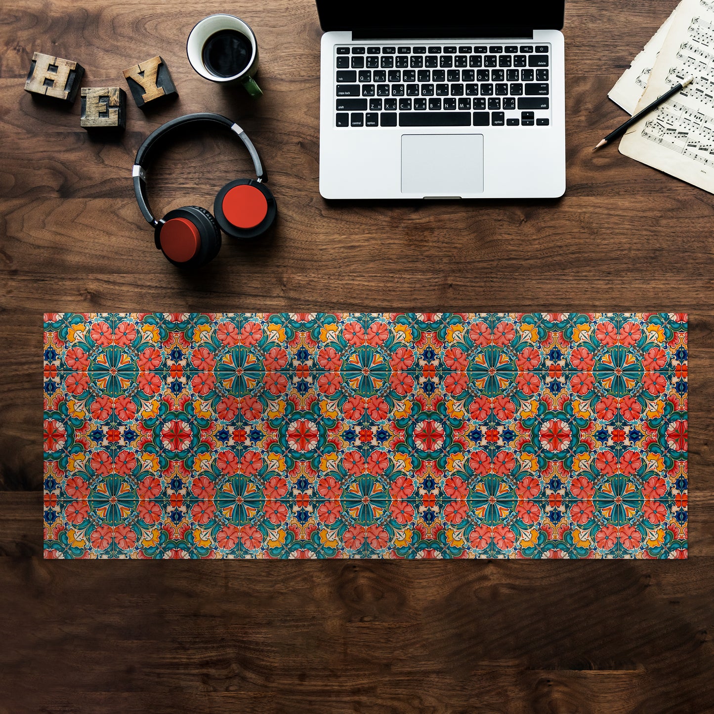 Floral Bohemian Geometry Desk Pad