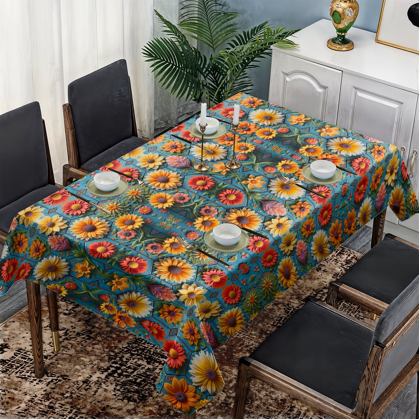 Floral Clay Art Rectangle Tablecloth