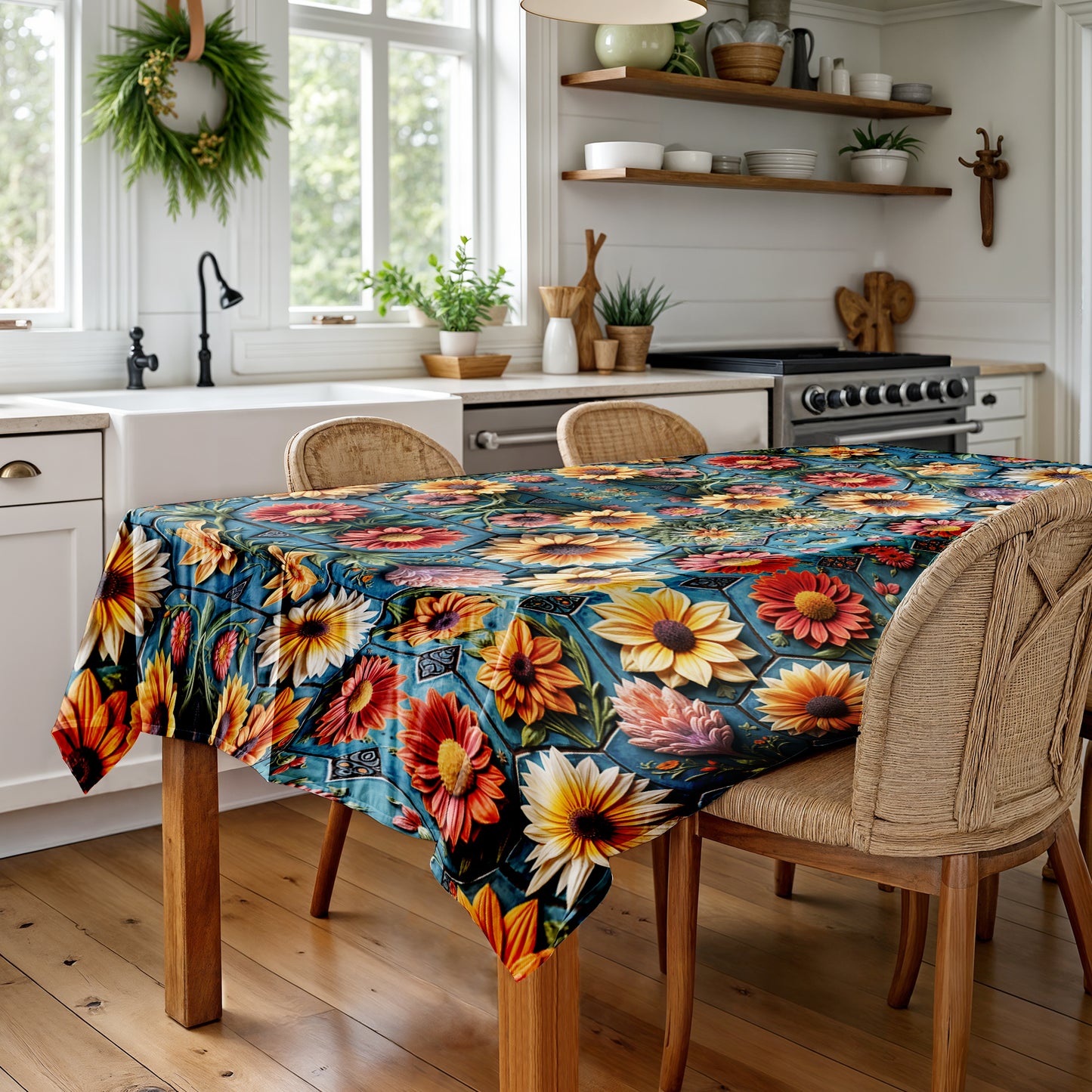 Floral Clay Art Rectangle Tablecloth