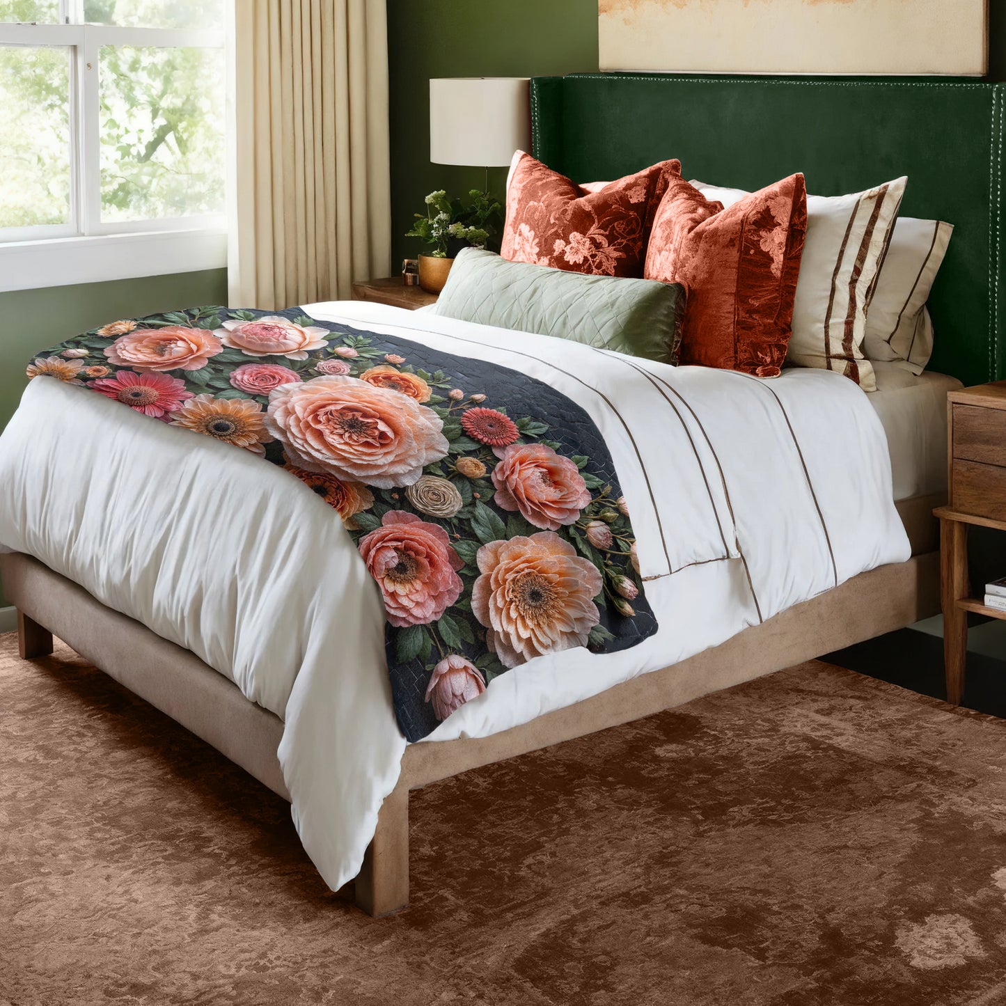 Floral Frame Bed Throw