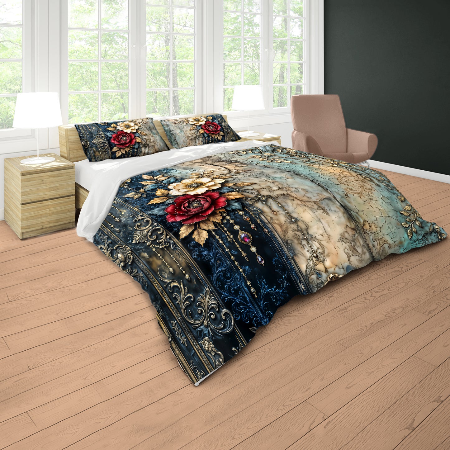 Floral Grunge Duvet Cover Set