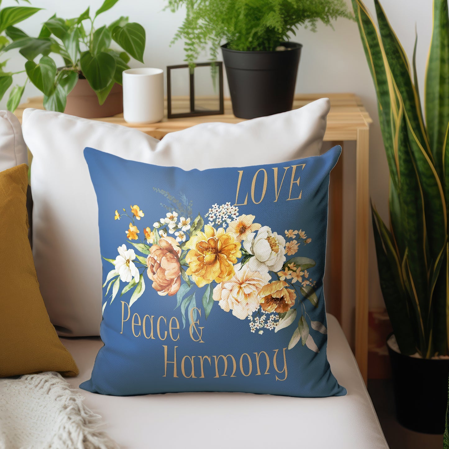Floral Love Peace Harmony On Blue Luxury Scatter by Mark van Vuuren