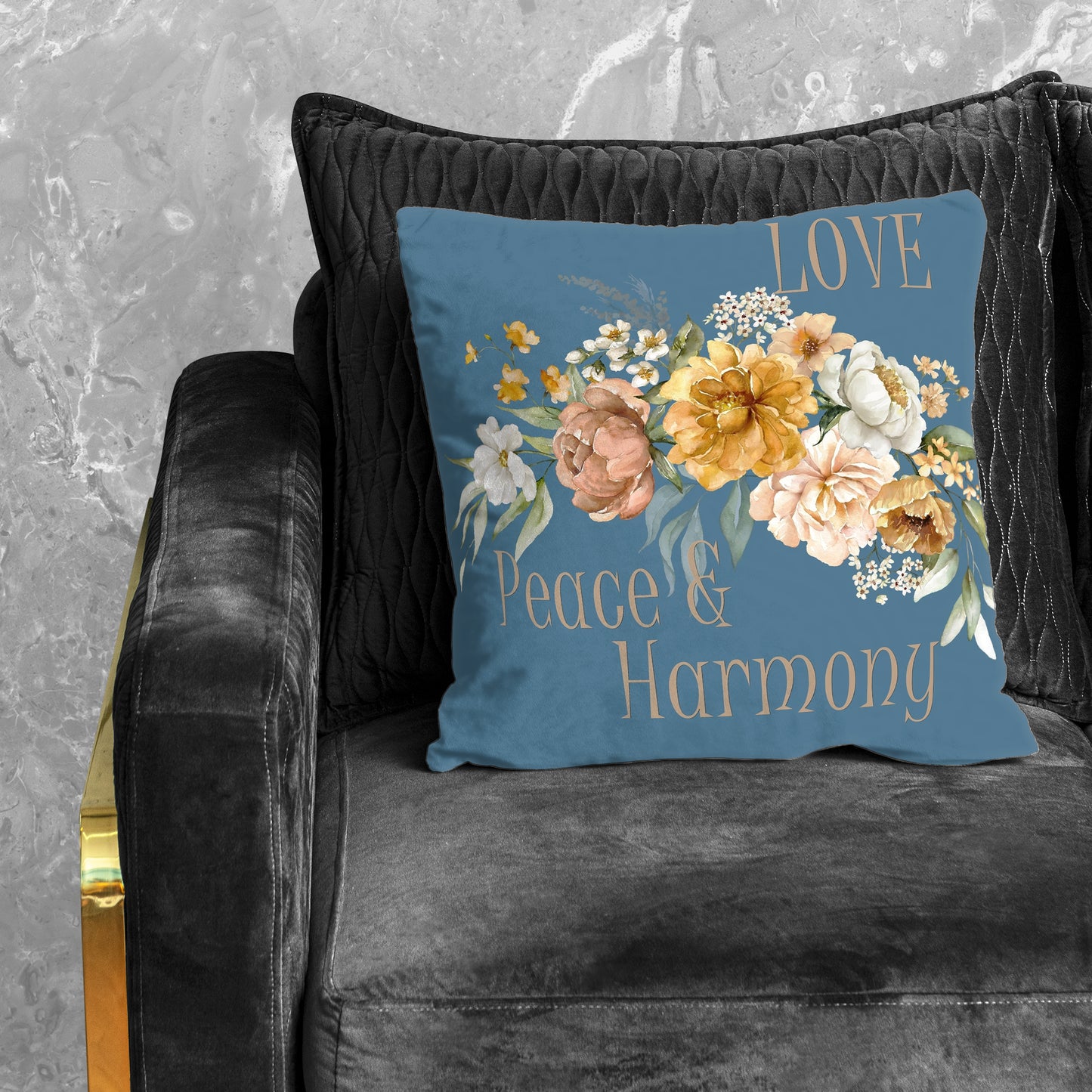 Floral Love Peace Harmony On Blue Luxury Scatter by Mark van Vuuren