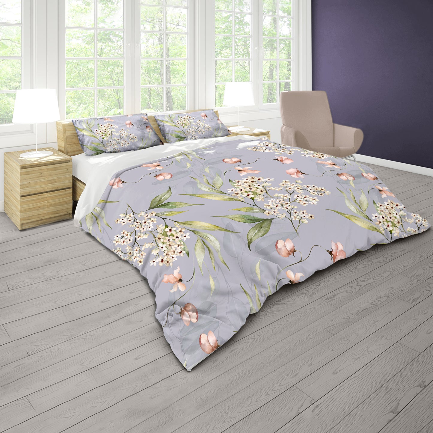 Floral On Lilac Duvet Cover by Mark van Vuuren