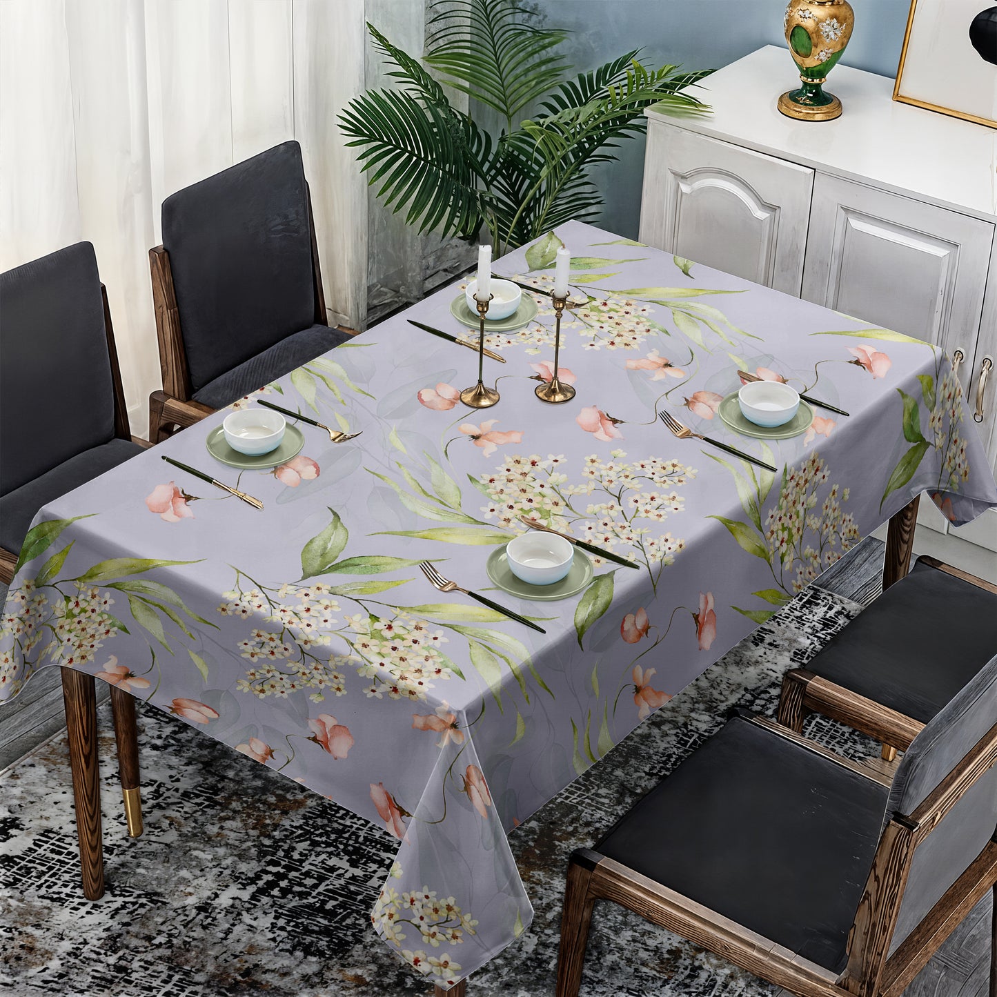 Floral On Lilac Rectangle Tablecloth By Mark Van Vuuren