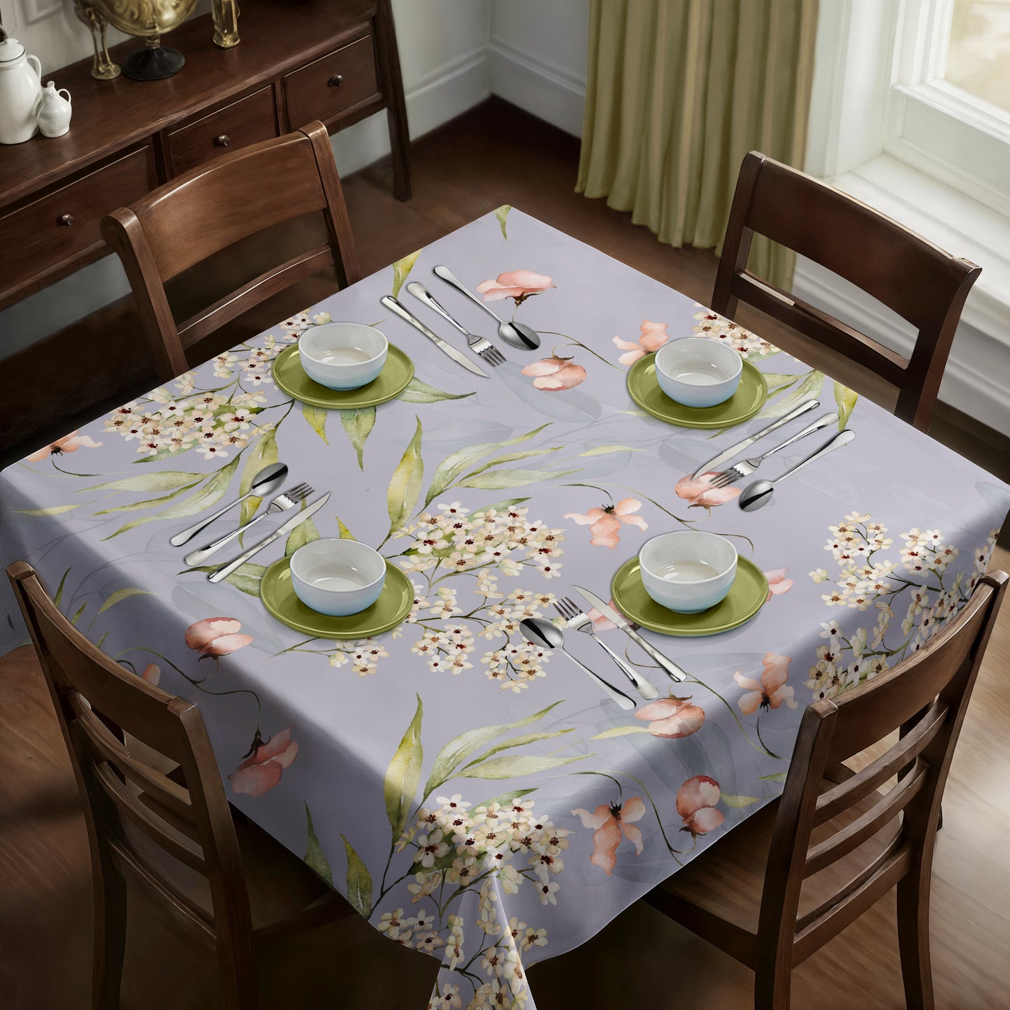 Floral On Lilac Square Tablecloth By Mark Van Vuuren