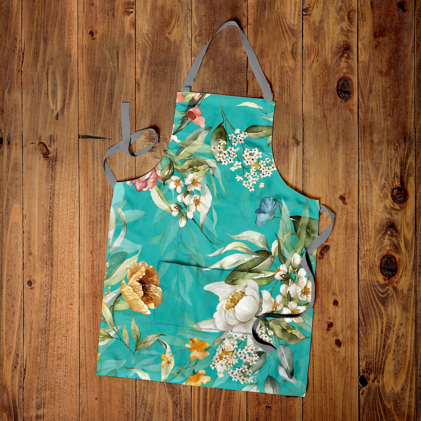 Floral On Turquoise Apron By Mark Van Vuuren