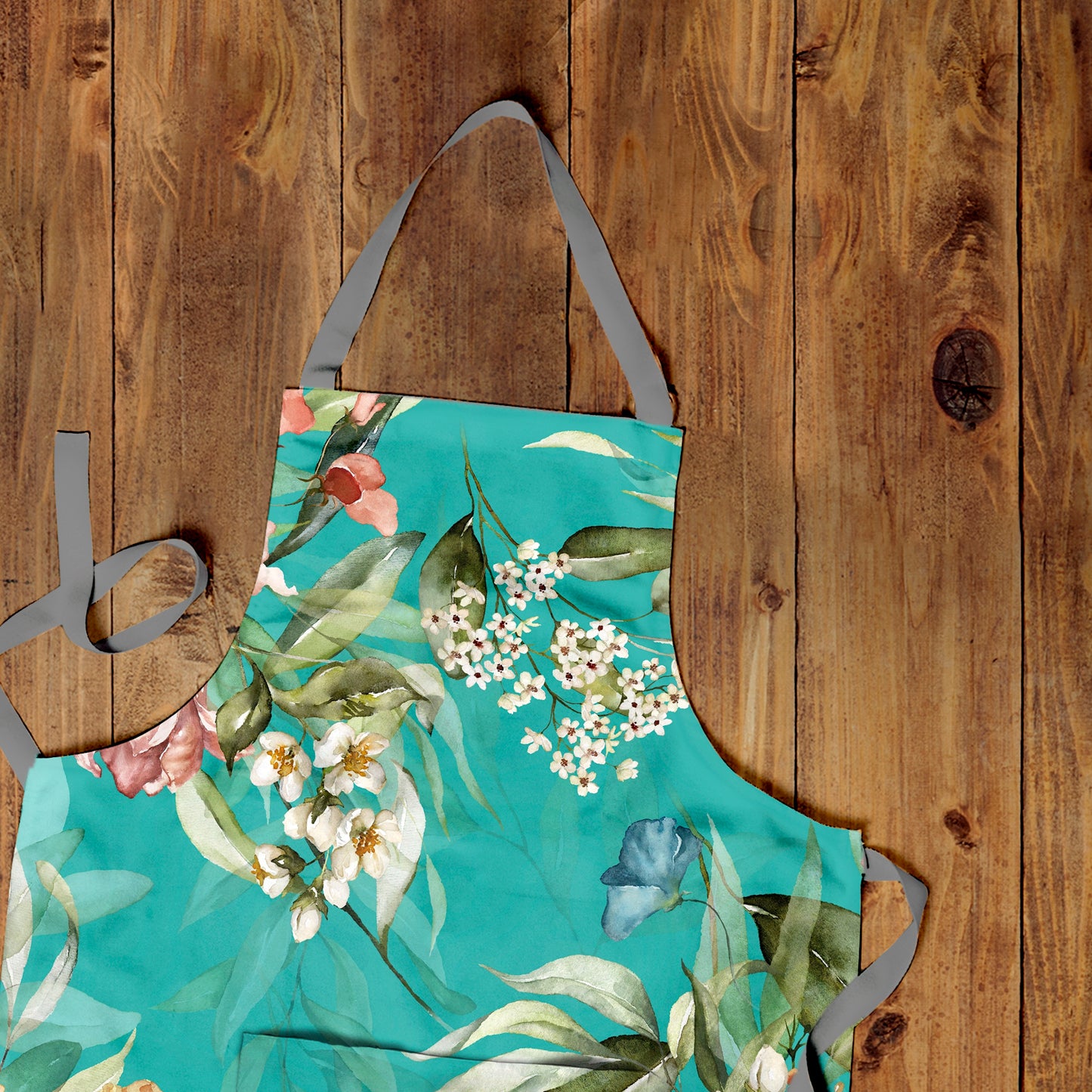Floral On Turquoise Apron By Mark Van Vuuren