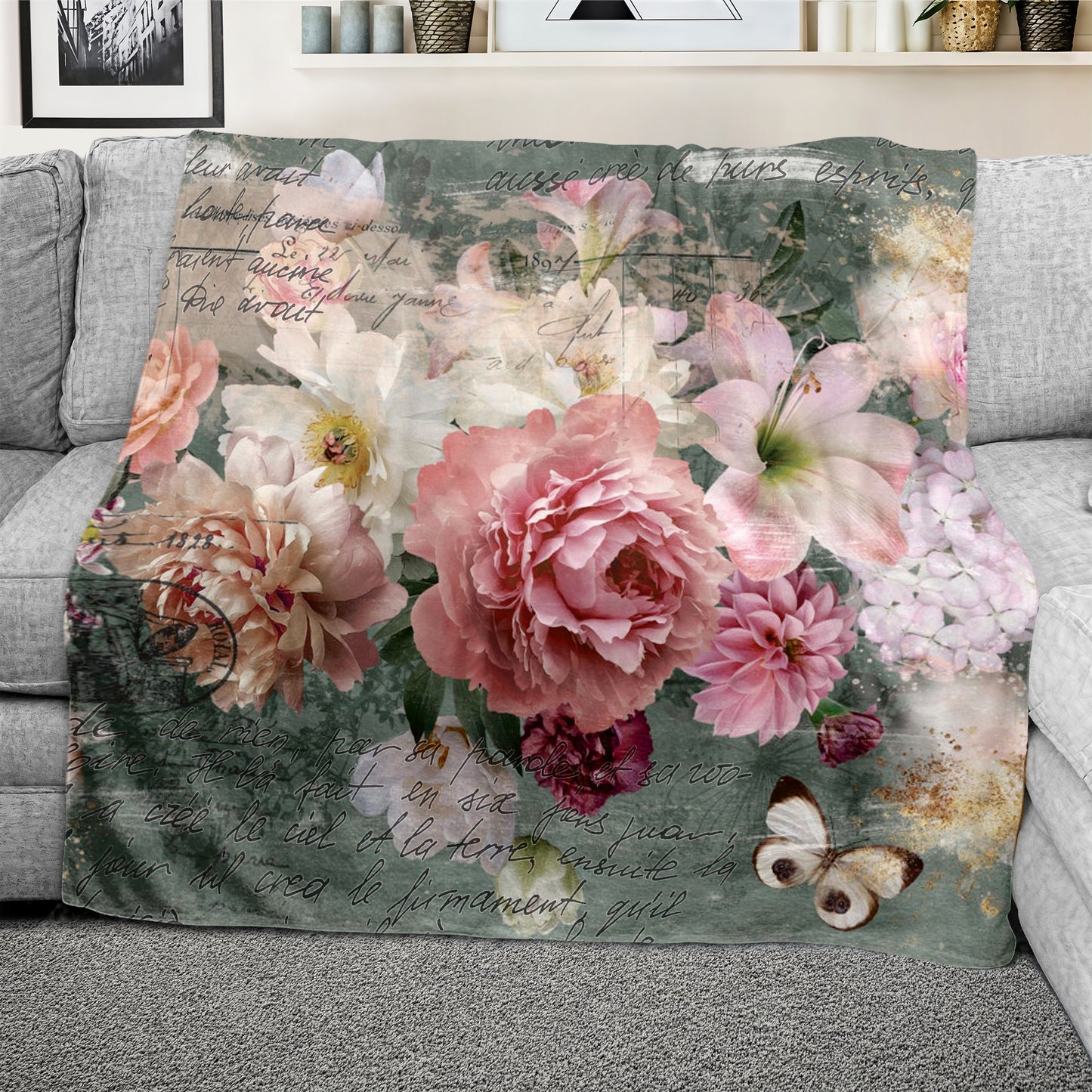 Floral Postcard Light Weight Fleece Blanket