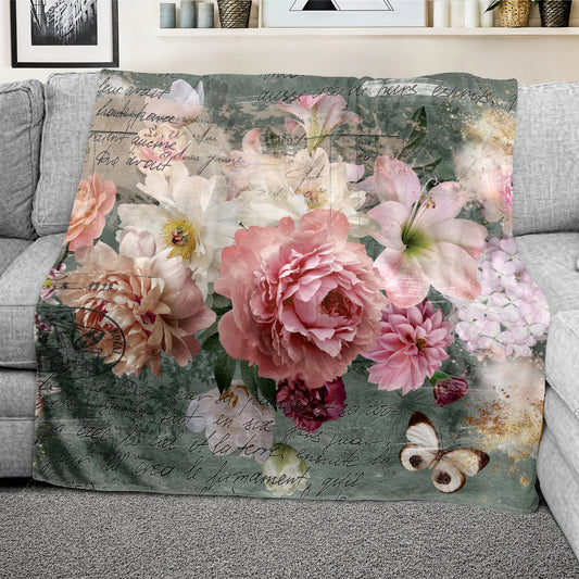 Floral Postcard Light Weight Fleece Blanket