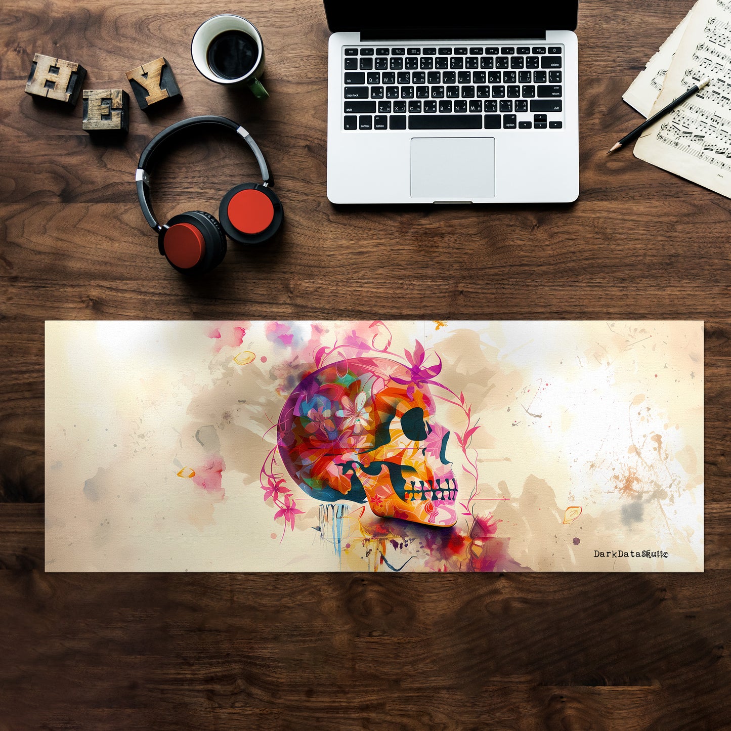 Floral Skull by Wikus Schalkwyk Large Desk Pad