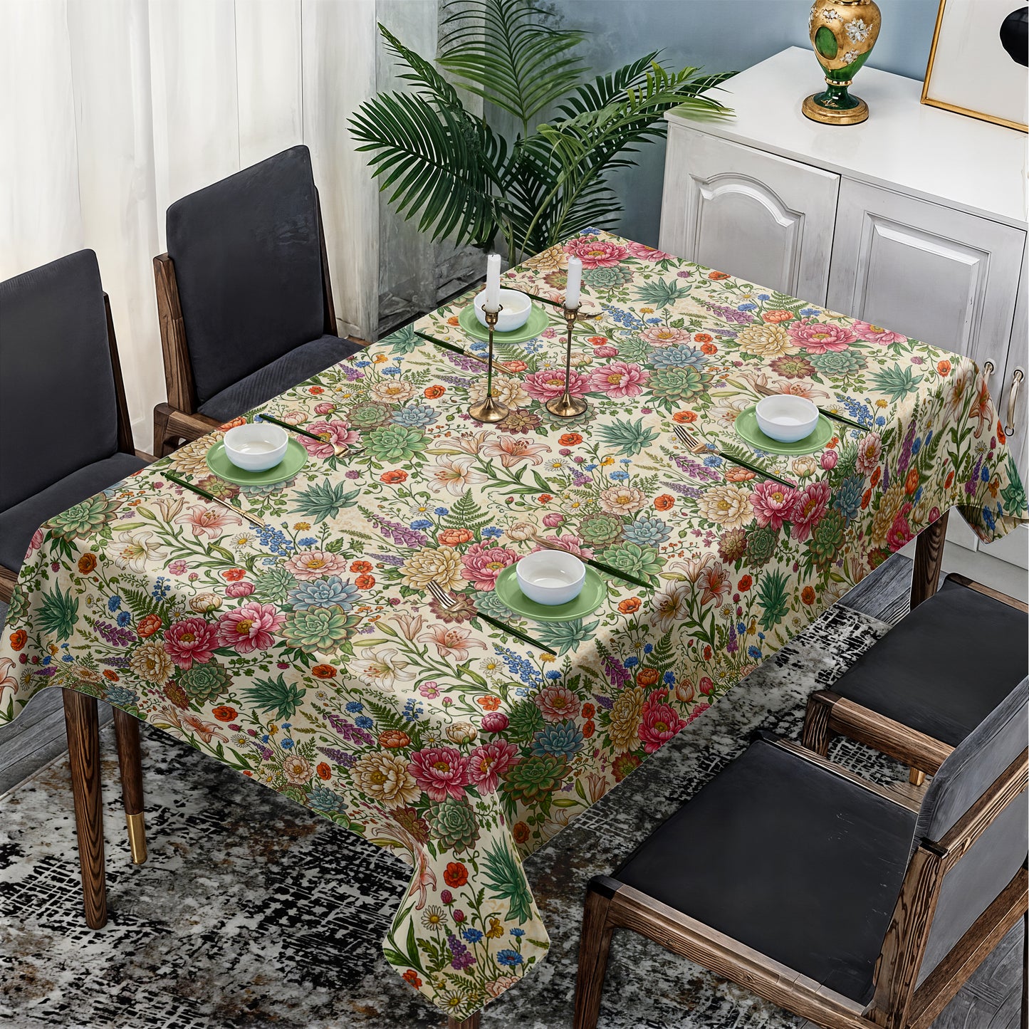 Floral Succulent Rectangle Tablecloth