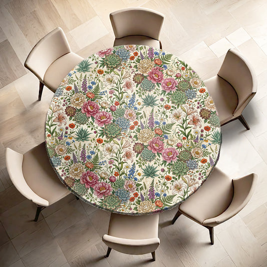 Floral Succulent Round Tablecloth