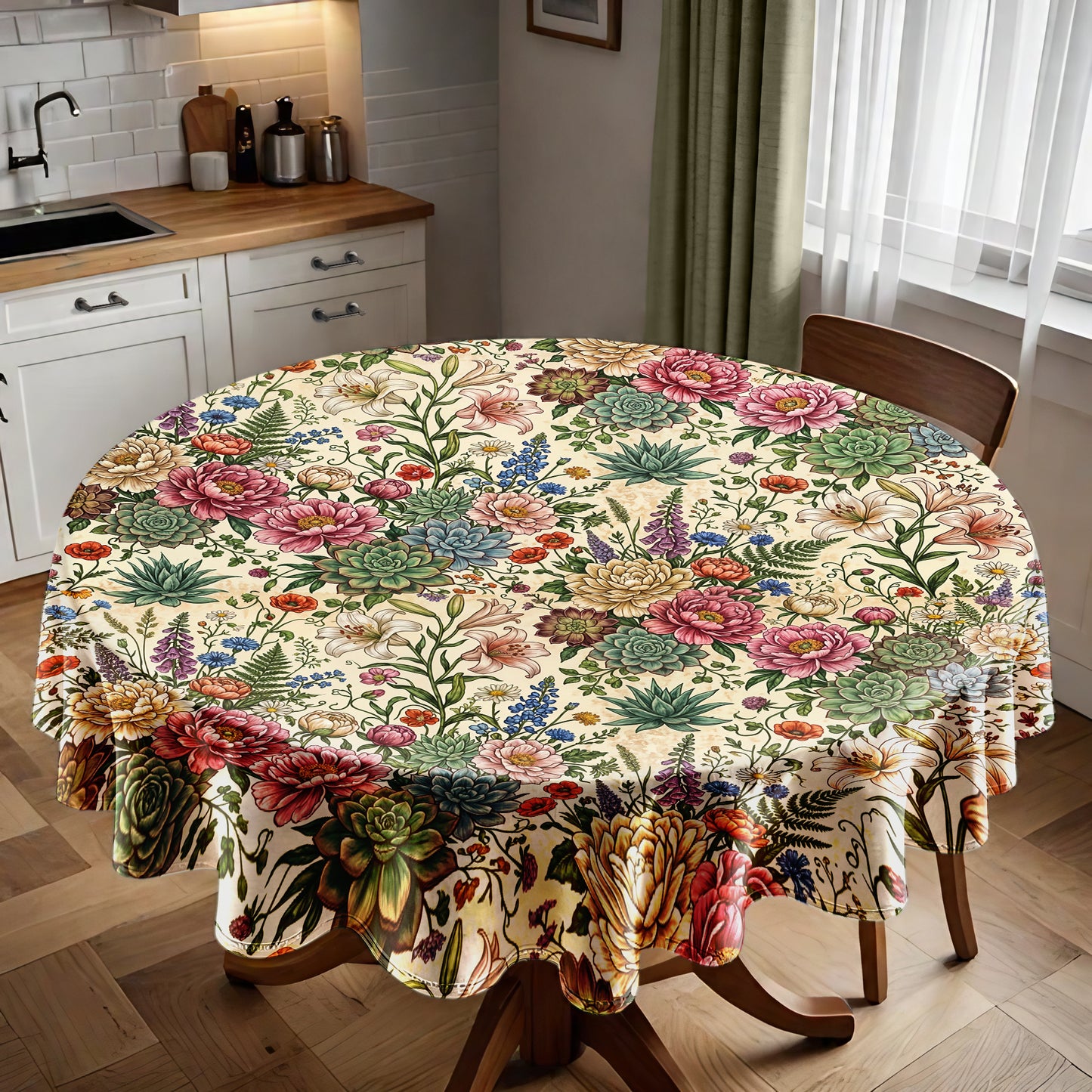 Floral Succulent Round Tablecloth