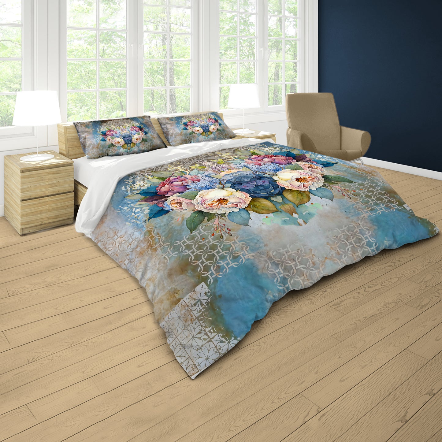 Floral Symmetrical Sanctuary Duvet Cover Set