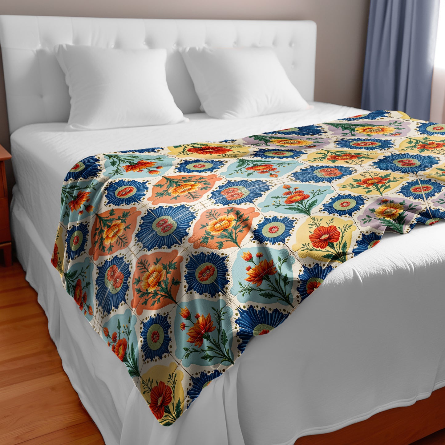 Floral Tiled Stamp Bed Throw