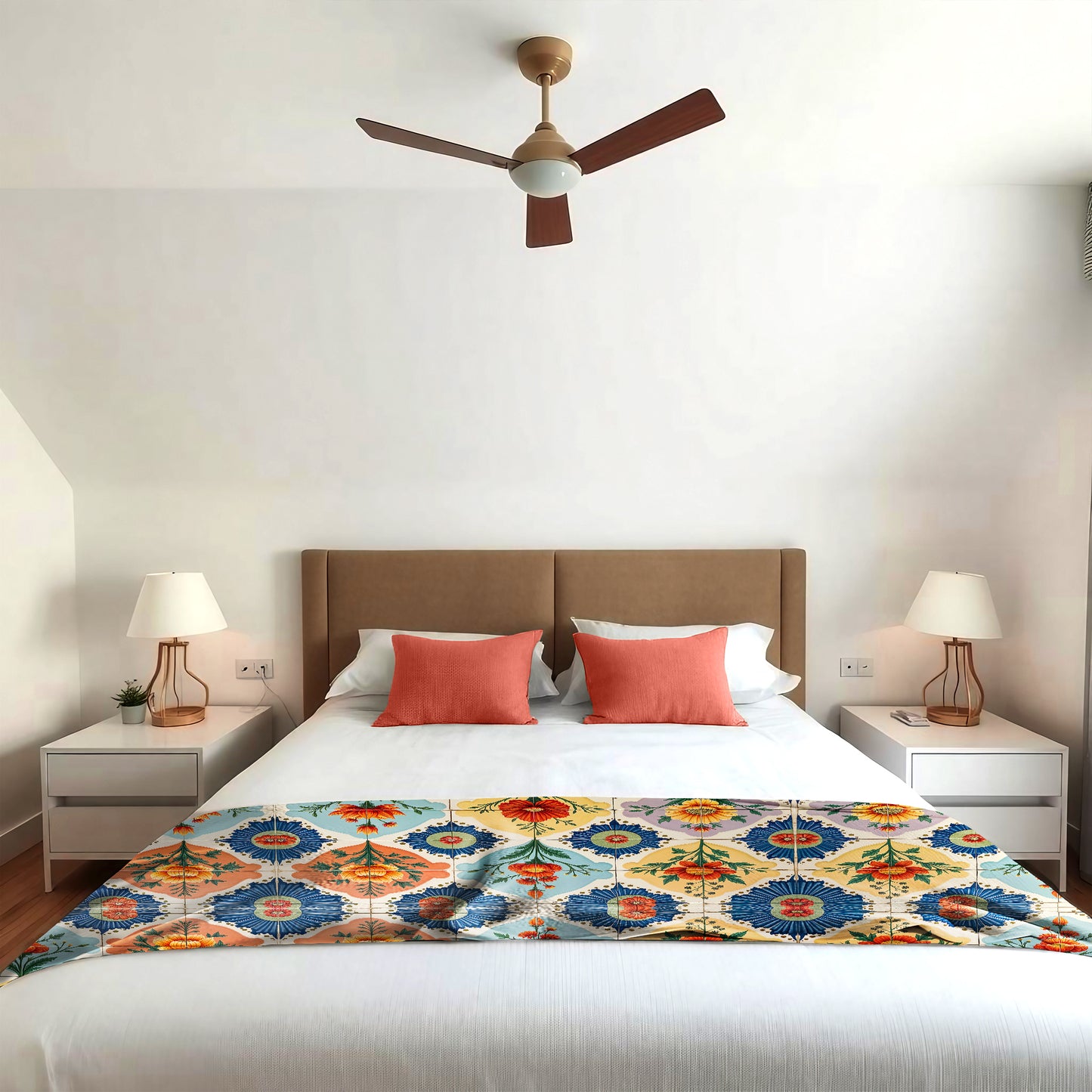 Floral Tiled Stamp Bed Throw