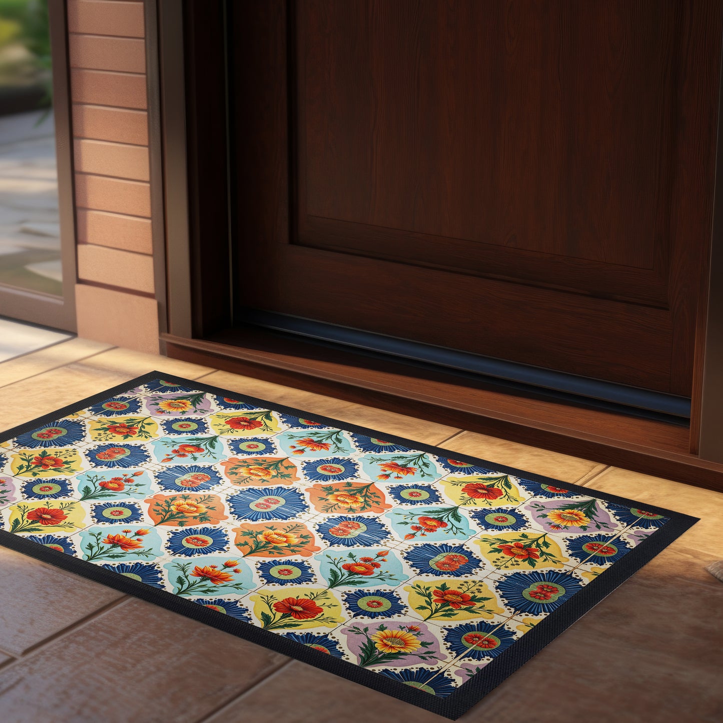 Floral Tiled Stamp Door Mat