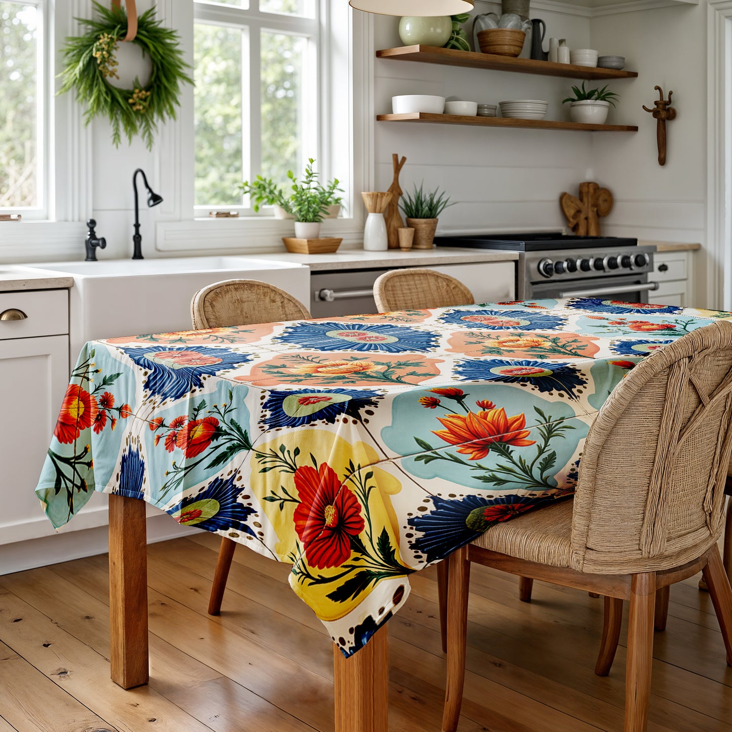 Floral Tiled Stamp Rectangle Tablecloth
