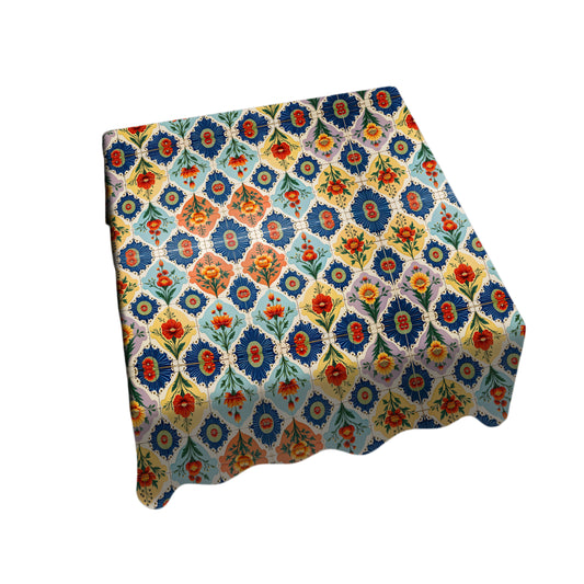 Floral Tiled Stamp Square Tablecloth