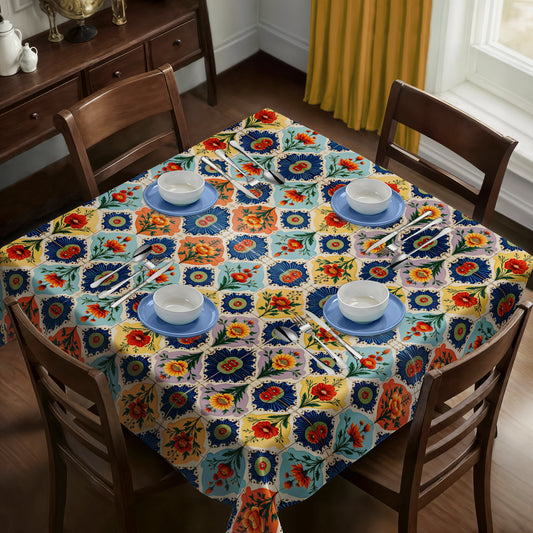 Floral Tiled Stamp Square Tablecloth
