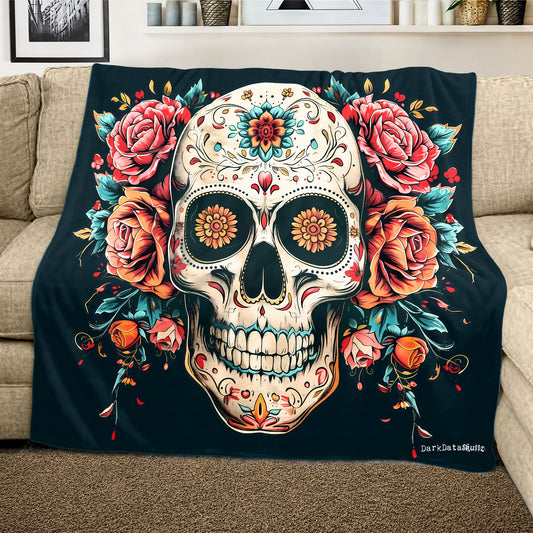 Floral Vintage Sugarskull Light Weight Fleece Blanket by Wikus Schalkwyk