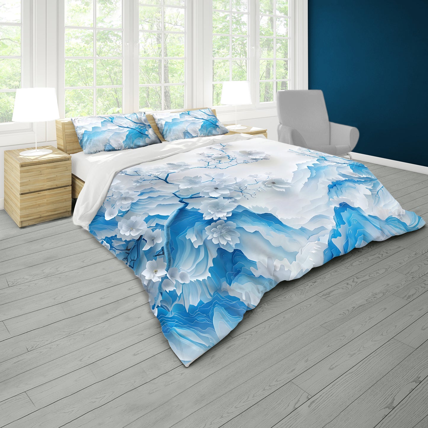 Floral & Mountains Duvet Cover Set
