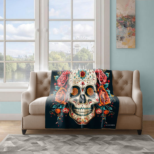 Floral Vintage Sugarskull Light Weight Fleece Blanket by Wikus Schalkwyk