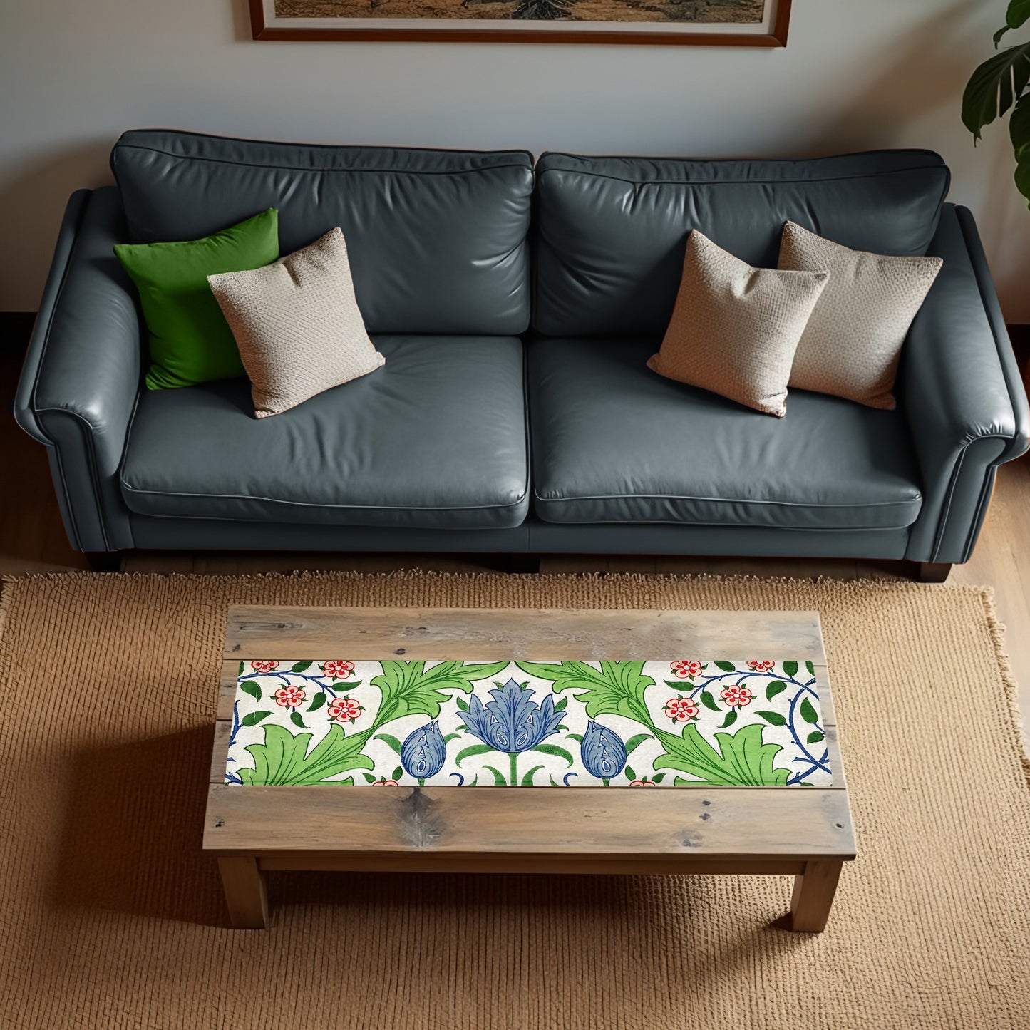 Painted Floral on Lime Stone 160cm Table Runner