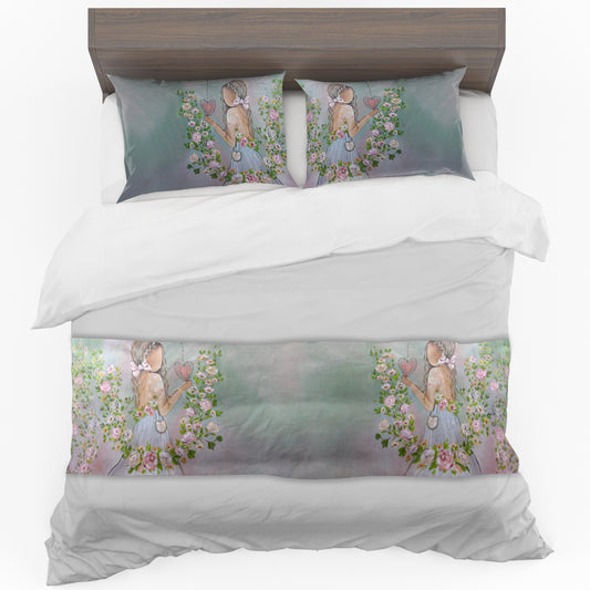 Flower Banner Girl By Lanie Wolvaardt Bed Runner and Optional Pillowcases