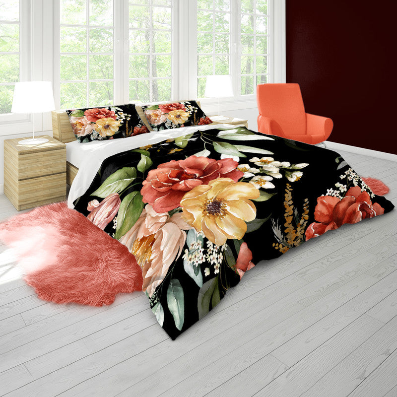 Flowers On Black Duvet Cover Set by Mark van Vuuren