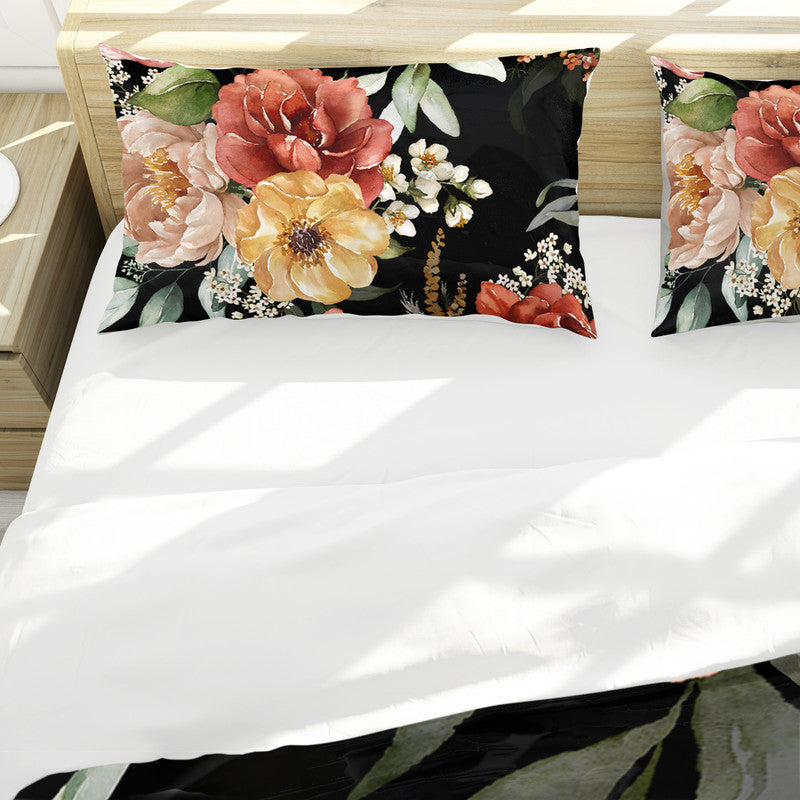 Flowers On Black Duvet Cover Set by Mark van Vuuren
