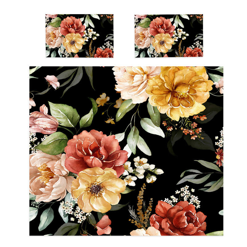 Flowers On Black Duvet Cover Set by Mark van Vuuren