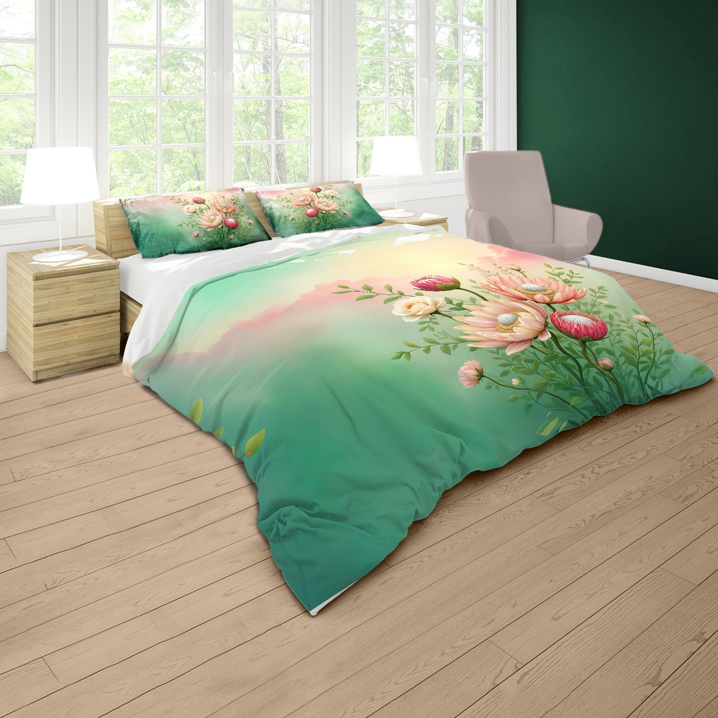 Flowers & Mint Duvet Cover Set