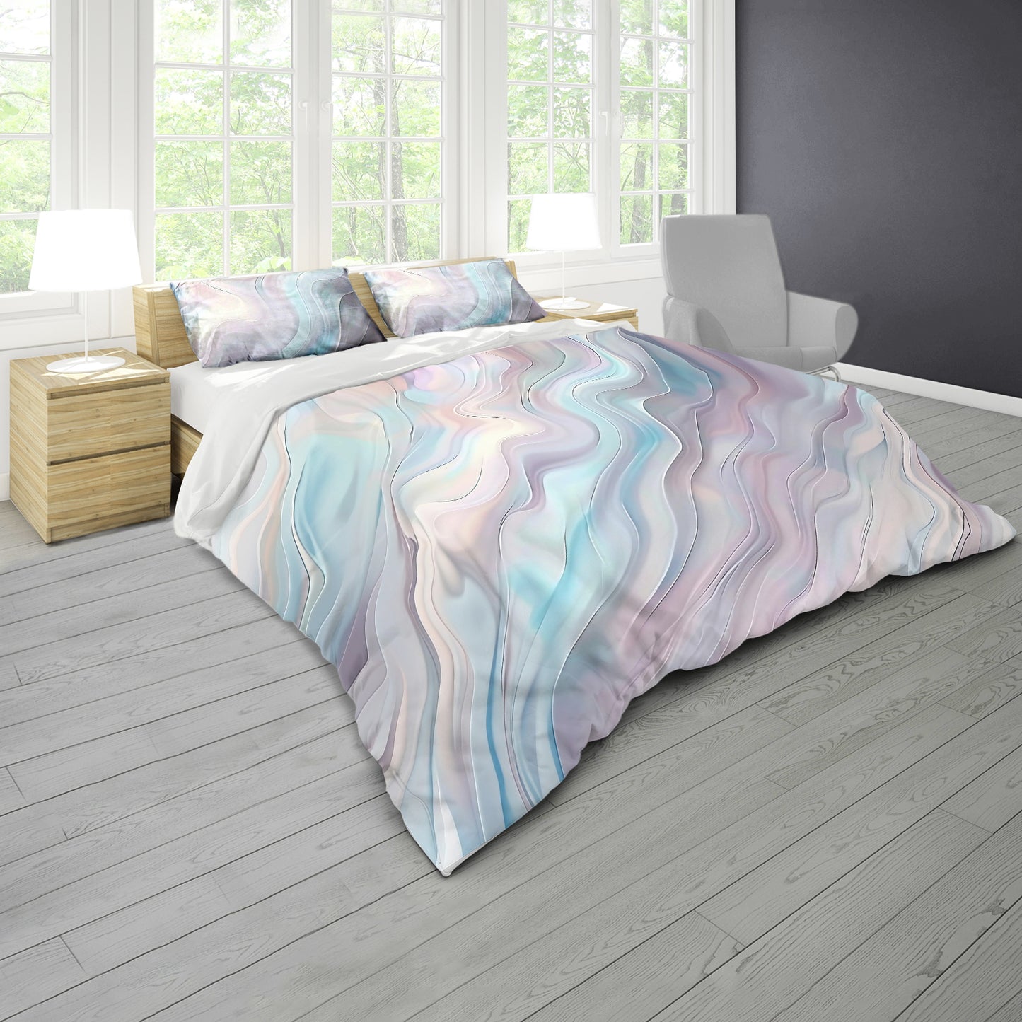 Flowing Blues and Grey Duvet Cover Set