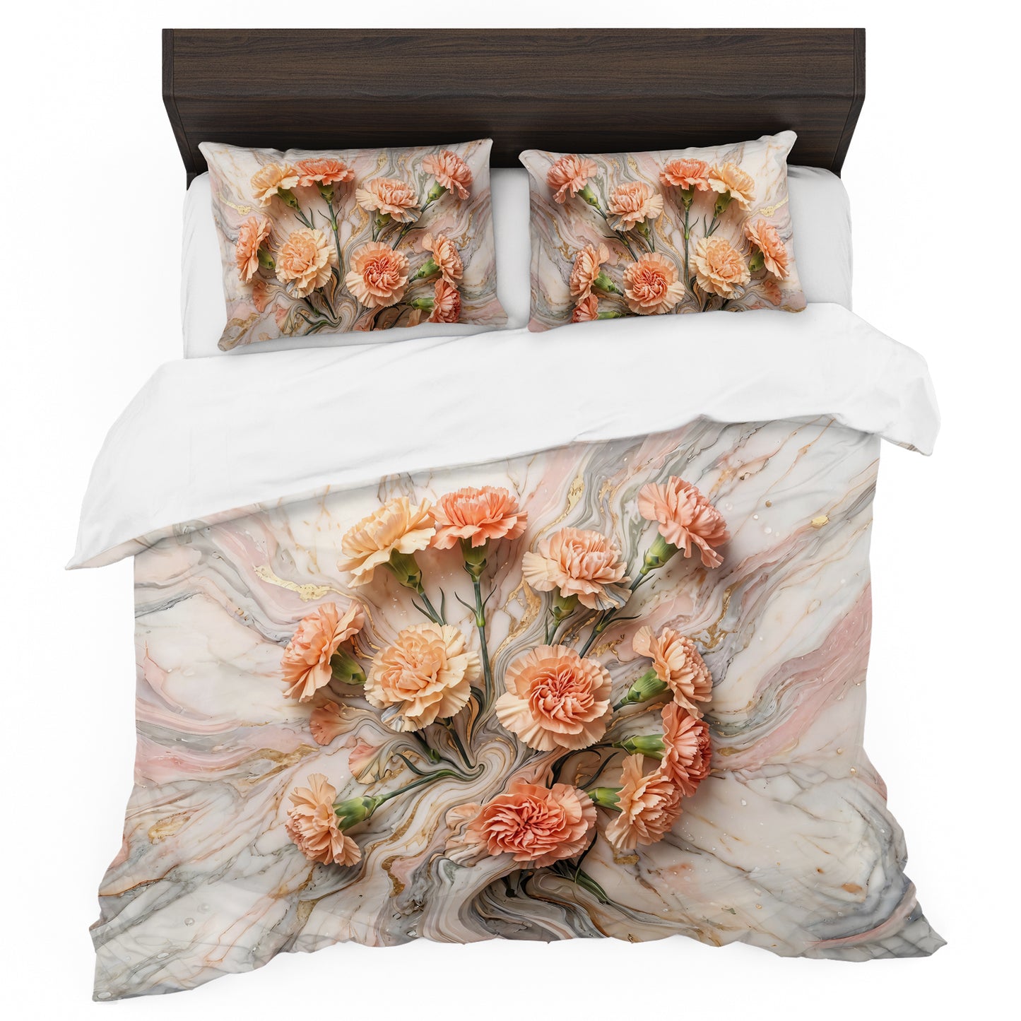 Flowing Floral Marble Duvet Cover Set
