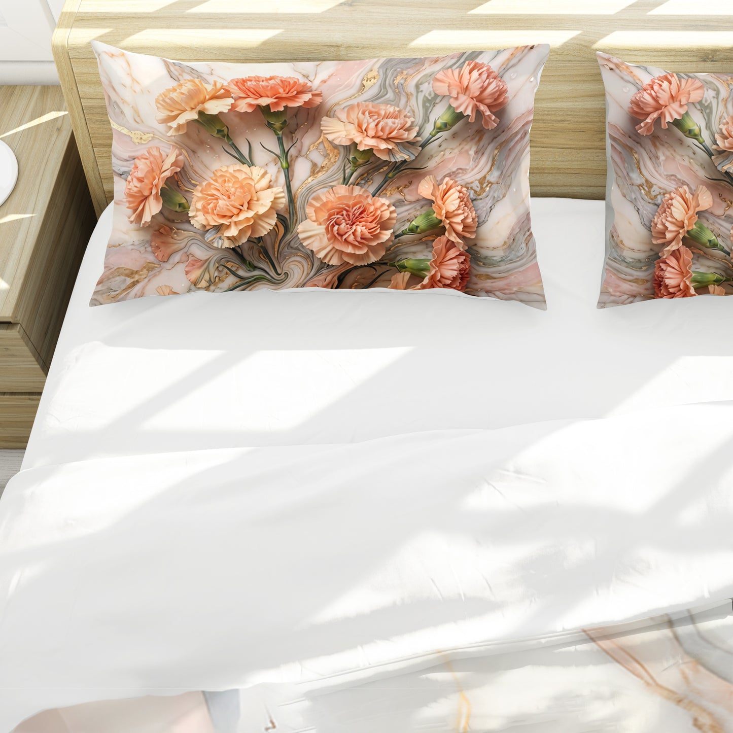 Flowing Floral Marble Duvet Cover Set