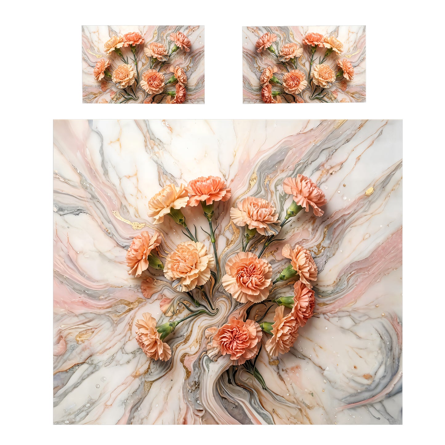 Flowing Floral Marble Duvet Cover Set
