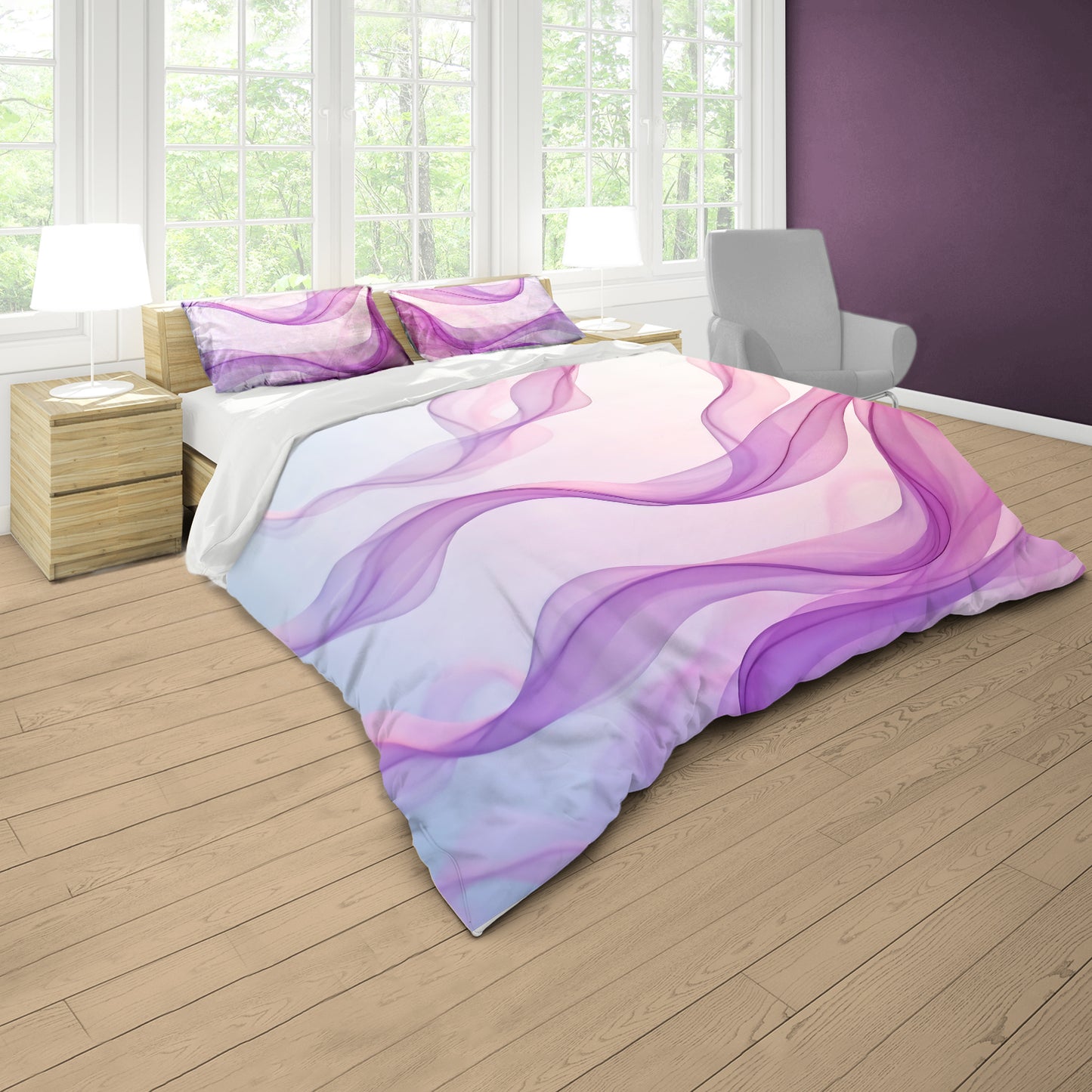Flowing Purple Strands Duvet Cover Set