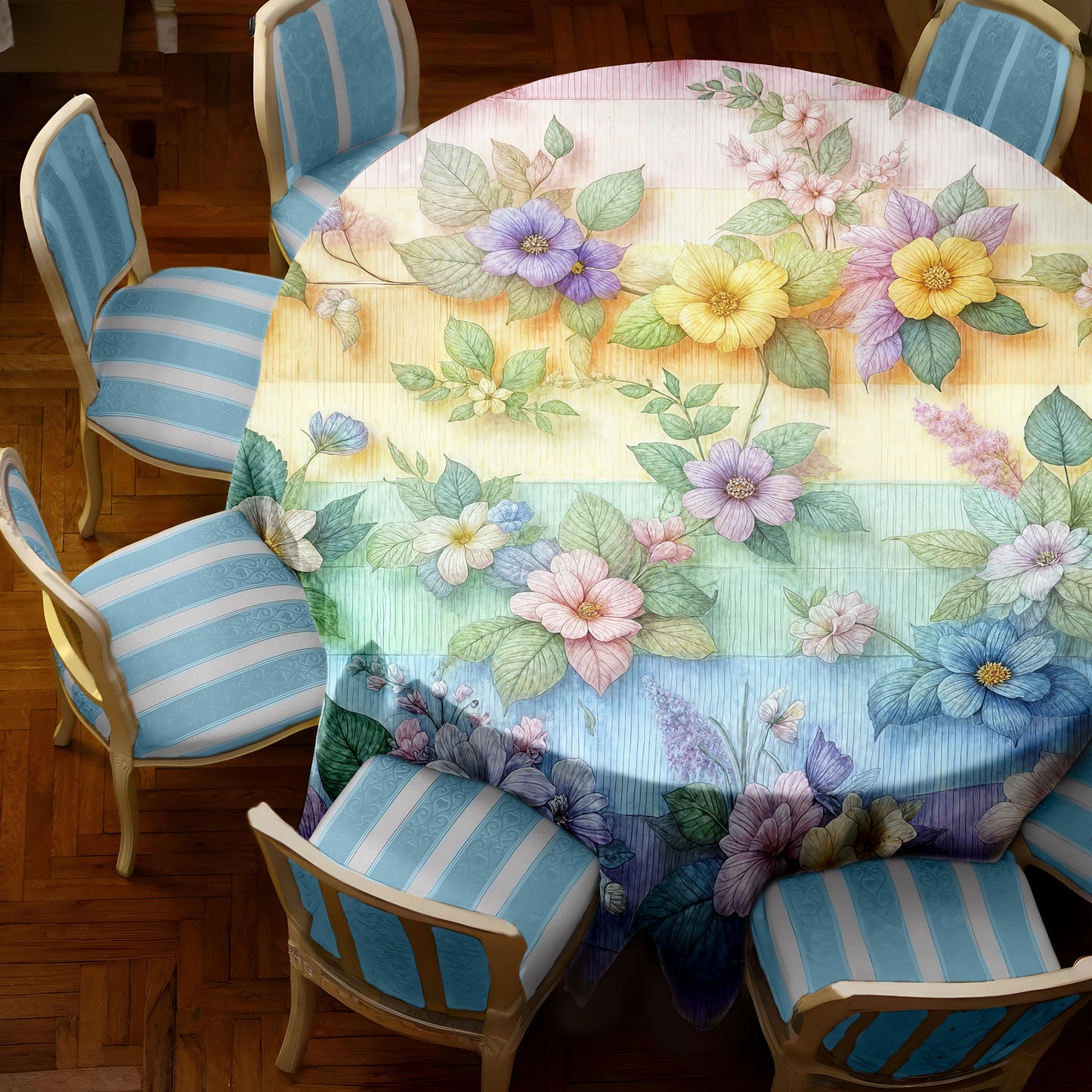 Forget me Not on Rainbow Colours 2,3m Round Tablecloth