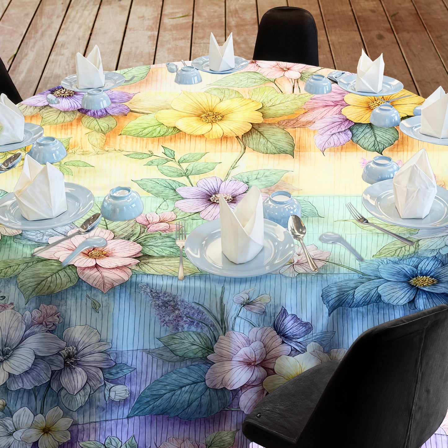 Forget me Not on Rainbow Colours 2,3m Round Tablecloth