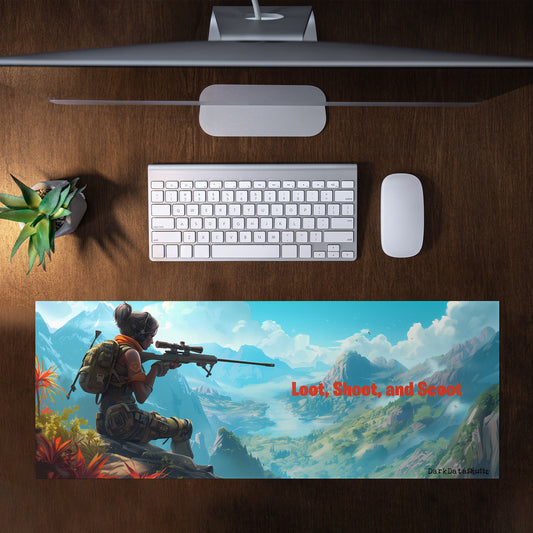Fortnite Loot, Shoot and Scoot by Wikus Schalkwyk Large Desk Pad