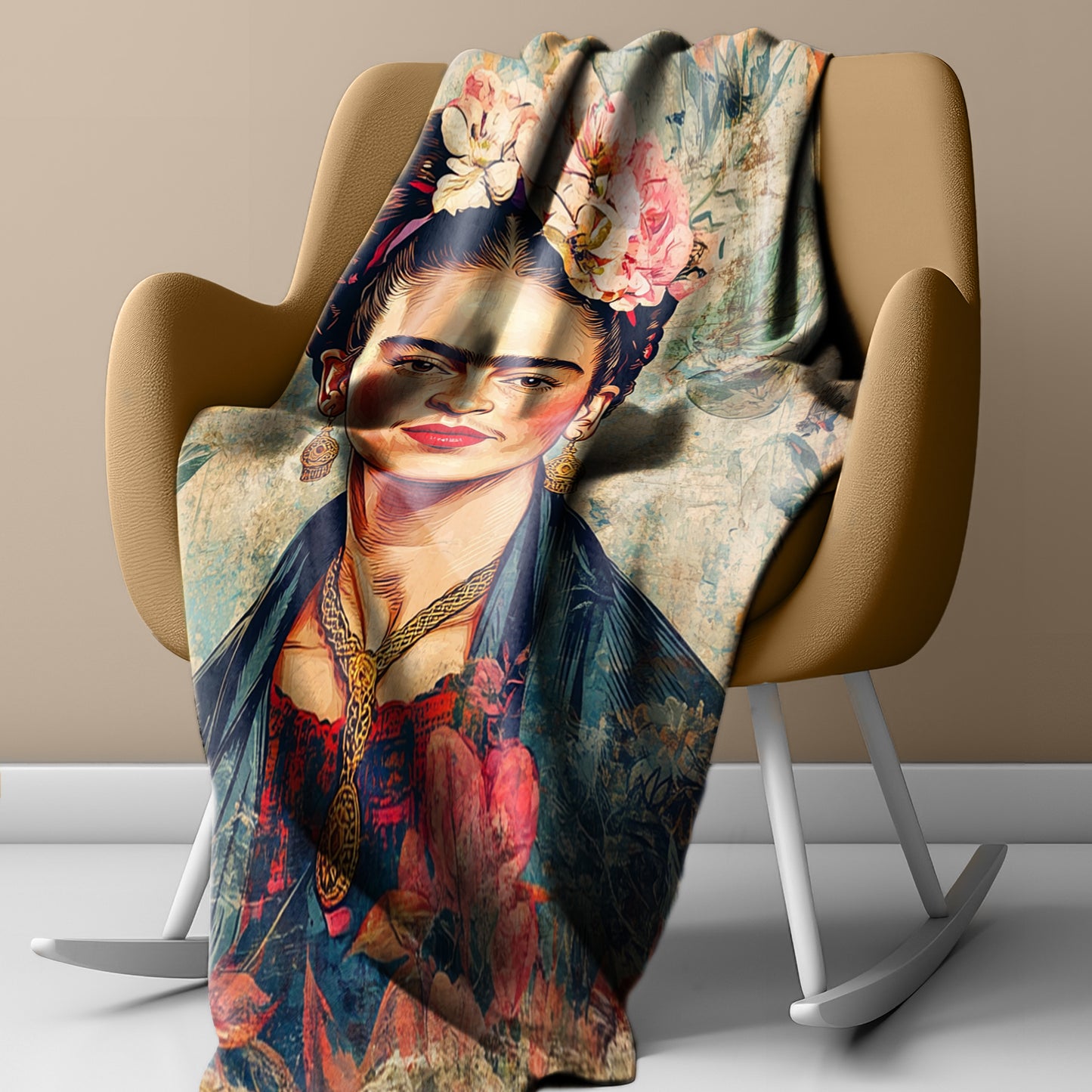 Frida Kahlo Vintage Floral Light Weight Fleece Blanket by Mark van Vuuren