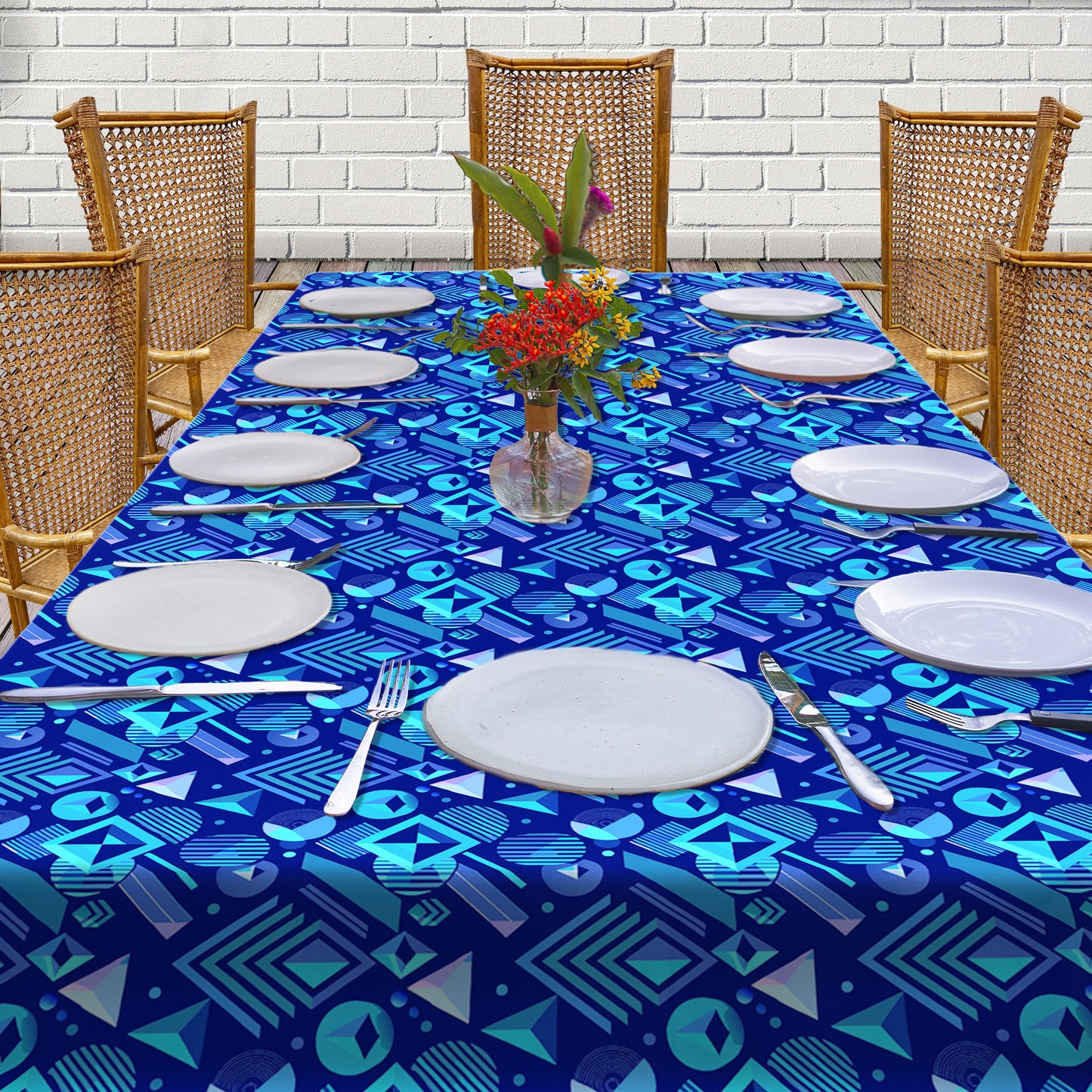Futuristic Shapes on Blue Background 3m Rectangle Tablecloth