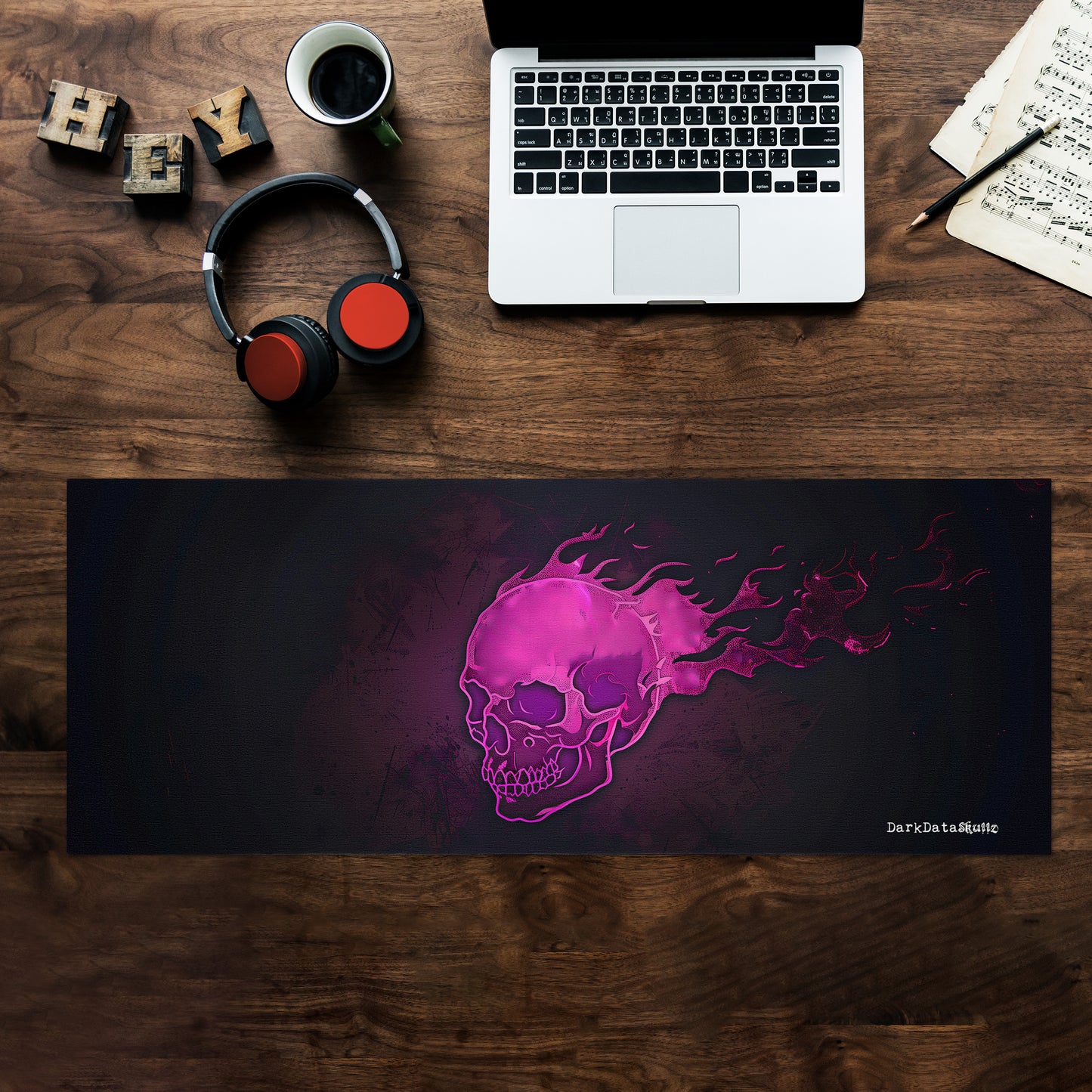 Pink Gamer Skull by Wikus Schalkwyk Large Desk Pad