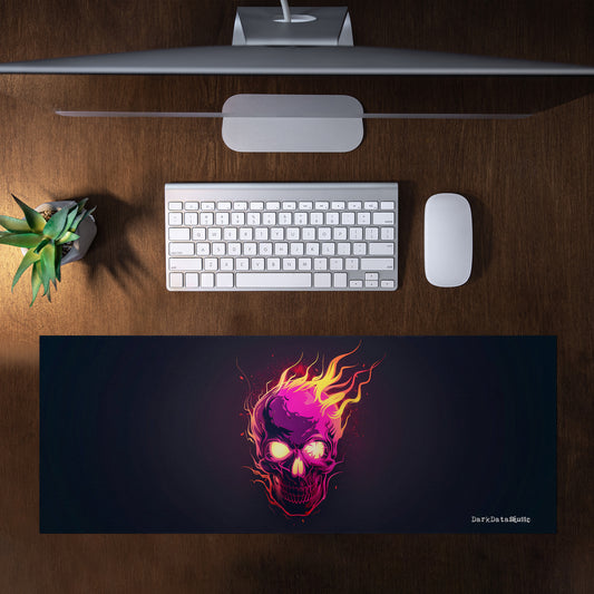 Pink Gamer Skull Fire by Wikus Schalkwyk Large Desk Pad