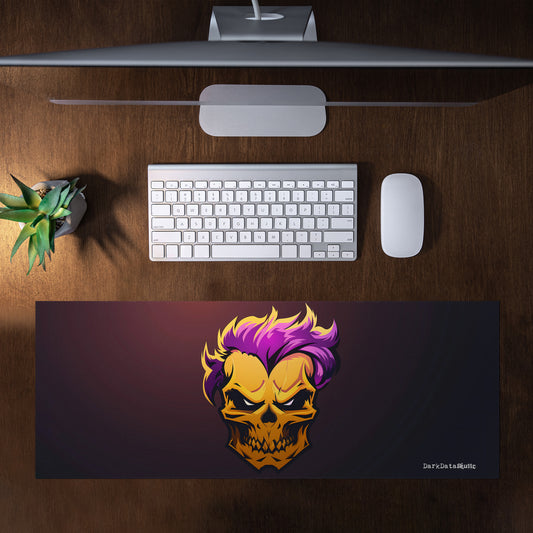Yellow Gamer Skull Flames by Wikus Schalkwyk Large Desk Pad