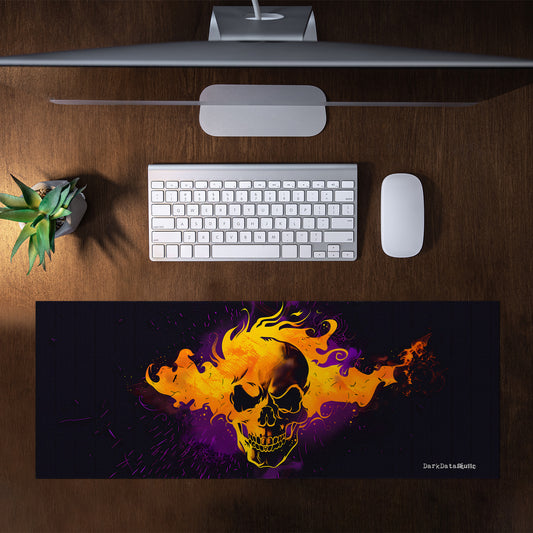 Yellow Gamer Skull Fire by Wikus Schalkwyk Large Desk Pad